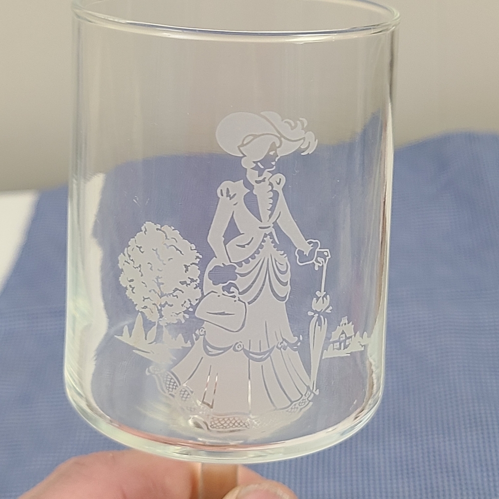 Single  7” Wine Glass StemWare With Victorian woman w/ Umbrella Design